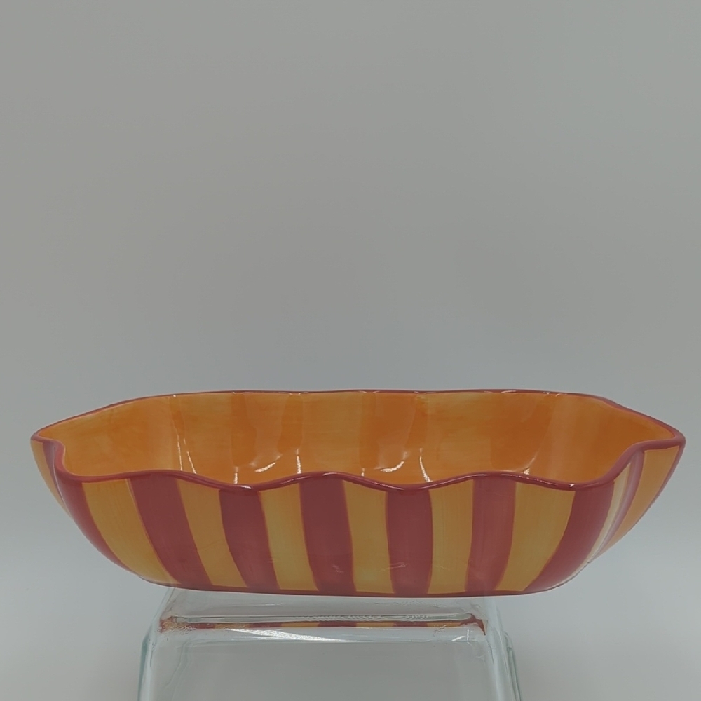 Gail Pitman Striped Sienna Ruffled Bowl Dish Decorative Orange Stripes 11 Inch